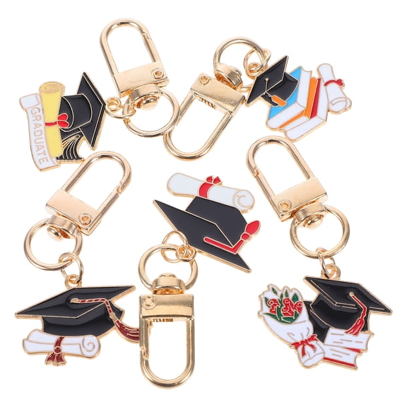 Soimiss 5Pcs Graduation Cap Key Ring Golden Alloy Keychain for Graduation Season Ceremonies and