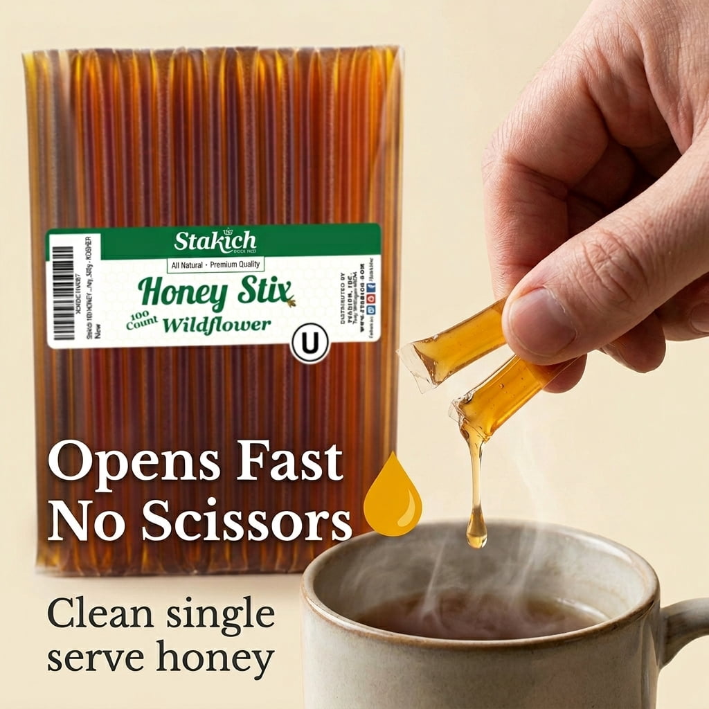 Stakich Honey Sticks Wildflower - U.S. Grade A, Kosher - 200 Sticks