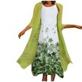 thumbnail image 2 of ICHUANYI Clearance Fashion Women Casual Round Neck Sleeveless Dress Solid Coat Two-Piece Set(Green, XL) ICHUANYI WER2023081201822, 2 of 9