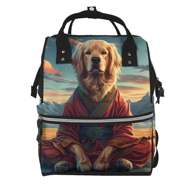Disketp Meditating Golden Retriever for Large Capacity Multi-pocket Baby Bag, Multifunctional Travel Backpack Diaper Bag, Care Bag, Unisex, Fashionable and Durable