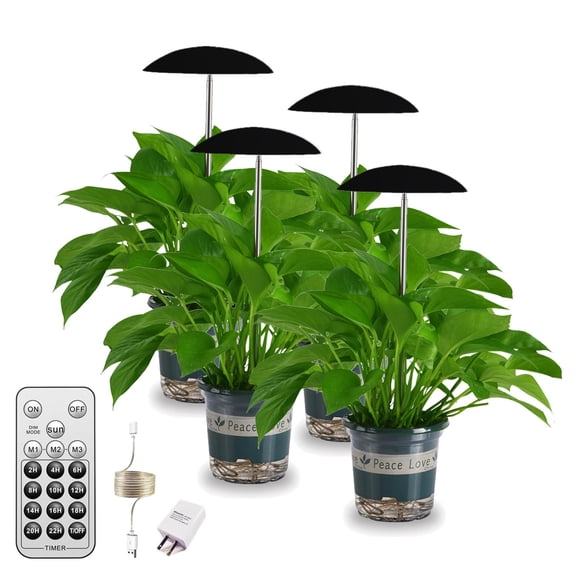 LED Grow Lights for Indoor Plants 4 Pack, Smart USB Small Full Spectrum Plant Lights with Remote, Height Adjustable, Auto On/Off