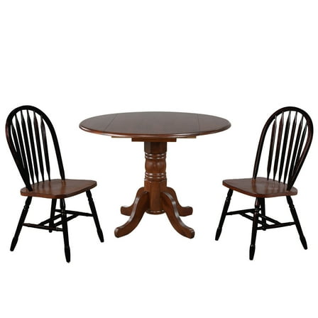Round Extendable Dining Set - 42" Solid Wood Table & 2 Chairs - Kitchen Dining Room Furniture