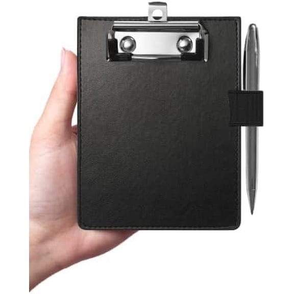 Mini Clipboards 4"x6", Small Clipboards with Pen Holder, Faux Leather Memo Pocket Clipboard for Receipts & Small Notepads, for Teachers Golfers Drivers(Black)