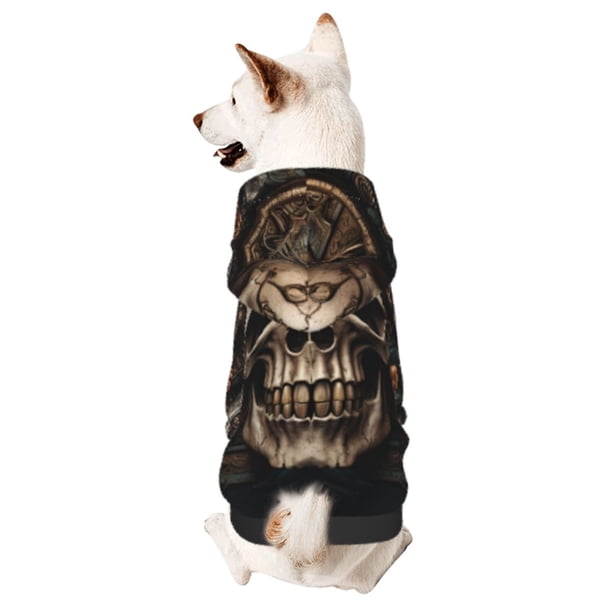 Fotbe Metal Style Horned Skull Sudadera con Estampado para Perros Pequeños – Suéter con Capucha para Mascotas, Tela Suave de Forro Polar con Bolsillo-Large