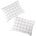 thumbnail image 2 of Pack of 2 Pillow Cases, 100% Washed Cotton Pillowcases, White with Black Grid Geometric Pattern (Standard Size, 20x26 Inches), 2 of 6