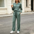 thumbnail image 2 of Womens Matching Sets Solid Color Henley Neck Button Top & Drawstring High Waist Wide Leg Pants with Pockets for Any Occasion, 2 of 8