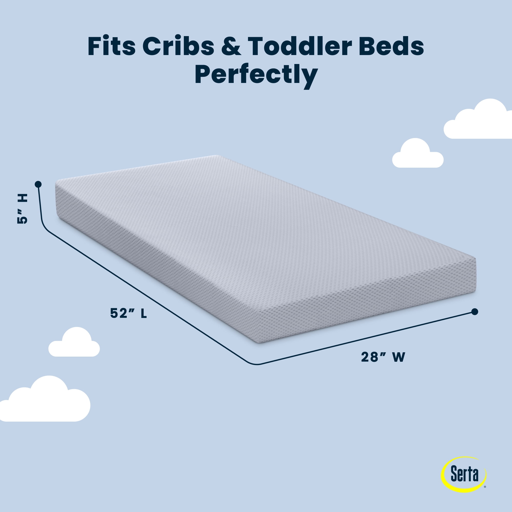 Serta SleepTrue Sparkling Sky Breathable Baby Bed Crib Mattress and Toddler Mattress with Removable/Machine Washable Cover - GREENGUARD Gold – Waterproof - Sustainably Sourced Core Fiber Core, Blue
