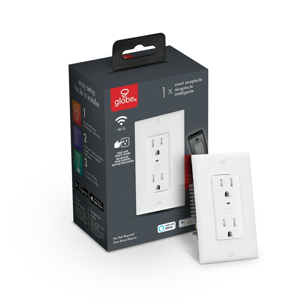 Globe Electric Wi-Fi Smart Power Outlet Receptacle, No Hub Required ...