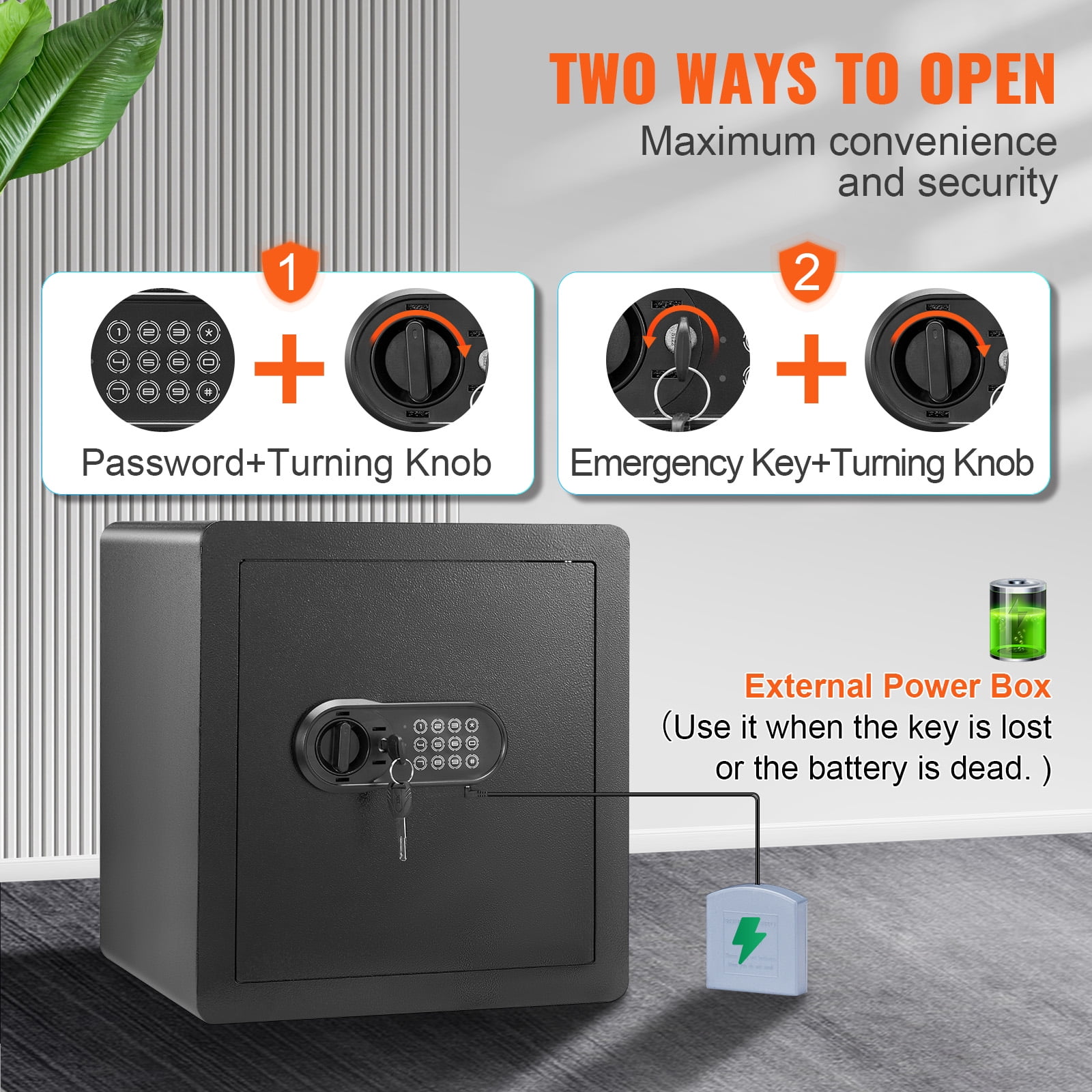 KFFKFF Safety Box, 1.8 Cubic Feet Residential Safe, Iron Security Safe with Numeric Keypad and Pair of Keys, Cupboard Safe with Fire-resistant Pouch, Safeguard Money, Precious Metals, Jewelry.