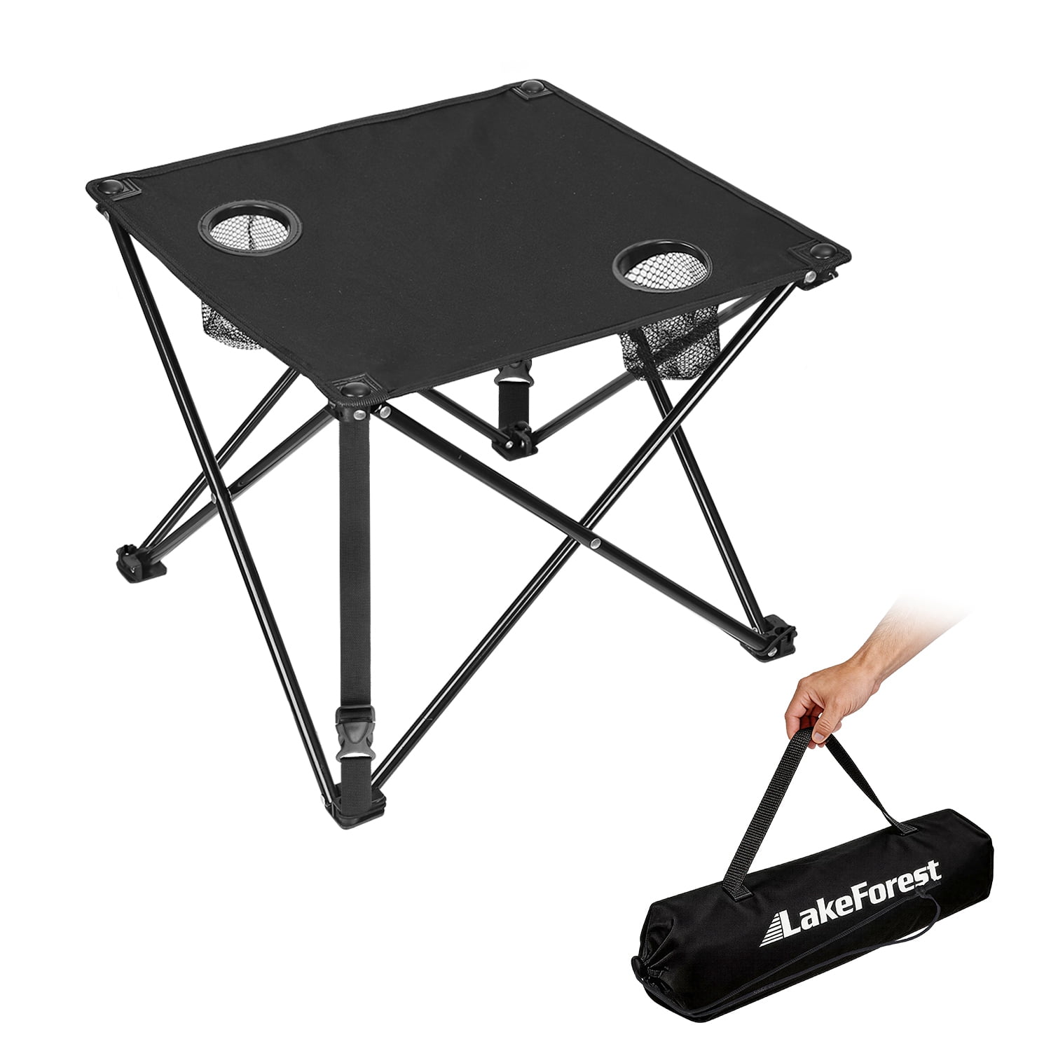 Moclever Upgraded 1Pc Lightweight Folding Camping Table, Portable Outdoor Picnic Table with Cup Holder and Carry Bag, Black