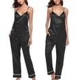 thumbnail image 4 of wsevypo Women's Silk Satin Slip Top Long Sleepwear Pajamas (Tops+Pants), 4 of 5