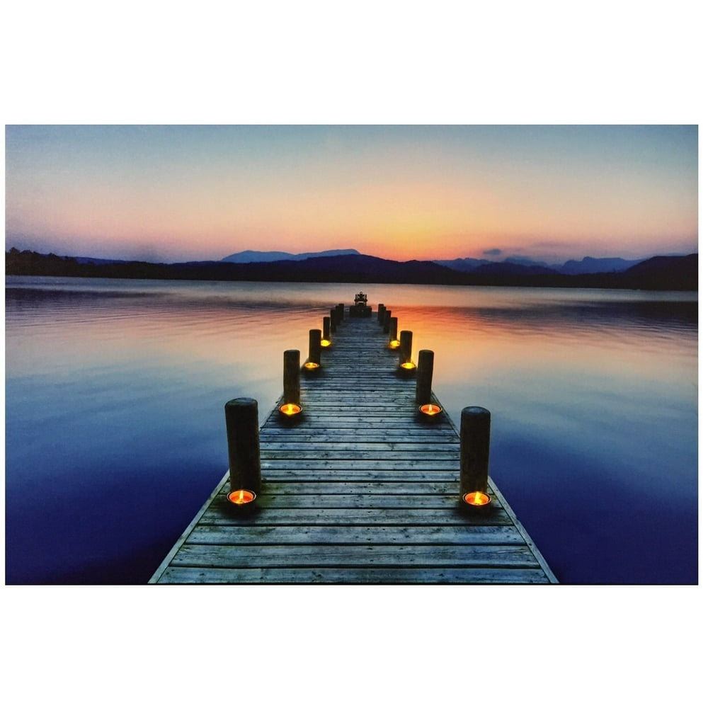 Sunset Dock Battery Operated LED Lighted Canvas 134
