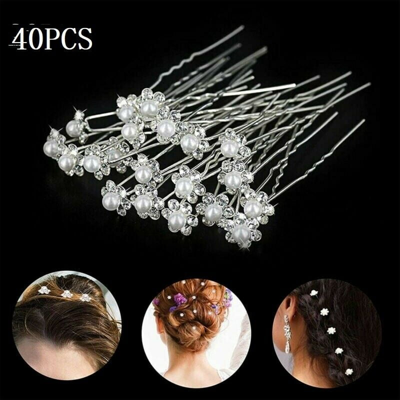 Diamante Clear Crystal Flower Wedding Bridal Hair Pins Clip Grip Prom Party Gift 