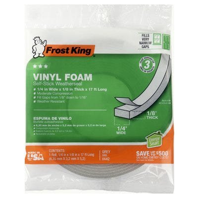 

FROST KING Vinyl Foam Weatherseal Tape 1/4W x 1/8-In. T x 17-Ft. 1 Pack