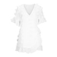 thumbnail image 4 of Vestido de tirantes de eslabones de cadena de color sólido de manga corta con cuello en V de moda de verano para mujer Fridja  yut3651, 4 of 8