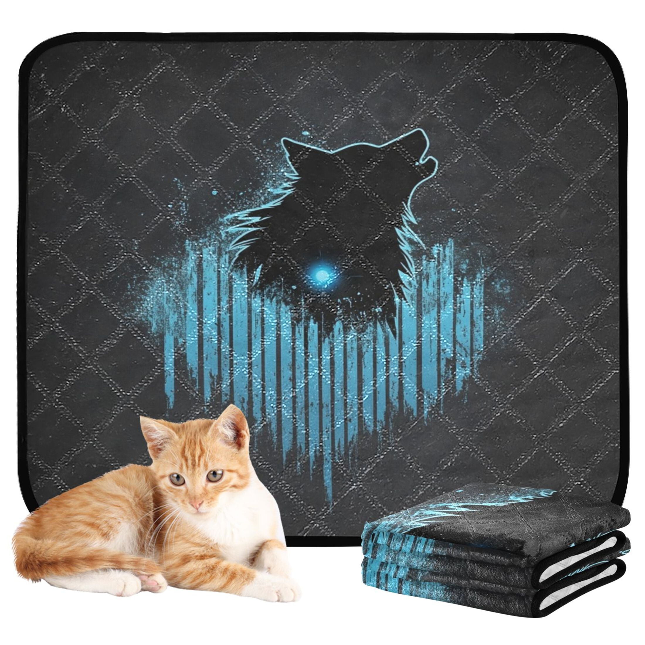 Qxltty Dark Wolf Blue Wave Cat litter Pads Pet Set of 2 Diaper Mats Center Anti-leakage Layer Absorbent Soft and Comfortable