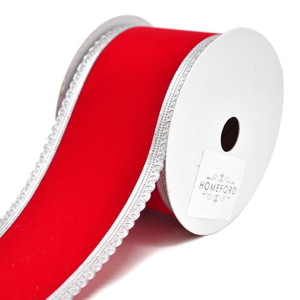 Gloria Regal Silver Trimmed Velvet Christmas Ribbon, Red, 2-1/2-Inch ...