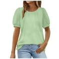 thumbnail image 2 of Lixiuxyad Womens Fashion Tops Crewneck Patchwork Lace Short Sleeve Tee Shirts Casual Knitted Blouses Casual Summer,Green S, 2 of 6