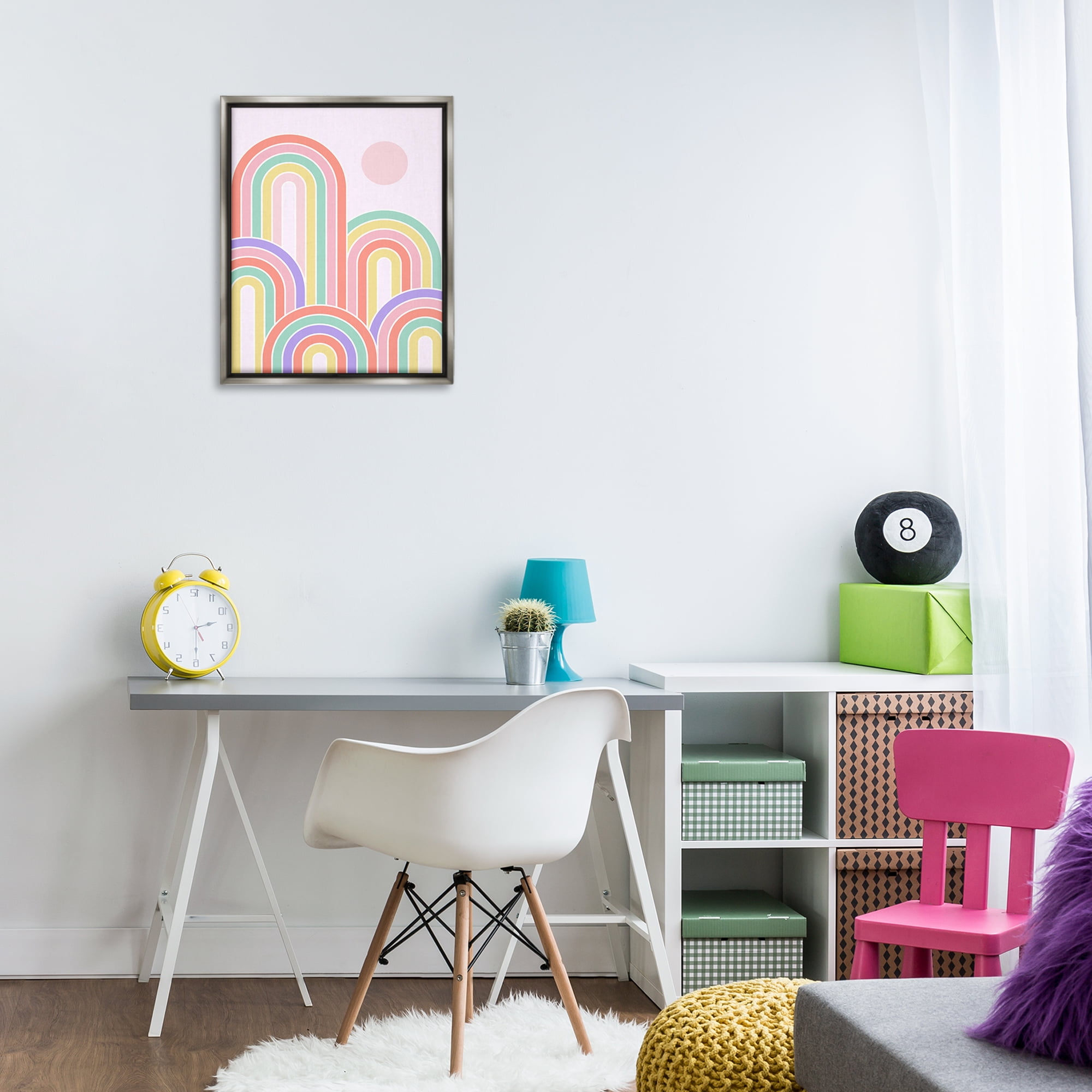 Stupell Industries Pastel Rainbow Arches Abstract Painting Gray Floater Framed Canvas Art Print Wall Art, 17 x 21