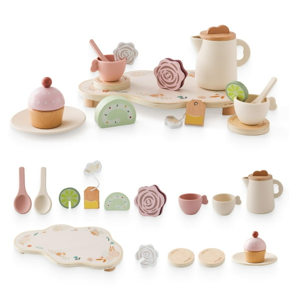 Set de fiesta de té Ikubigu, 15 unidades, de silicona de madera, para niños