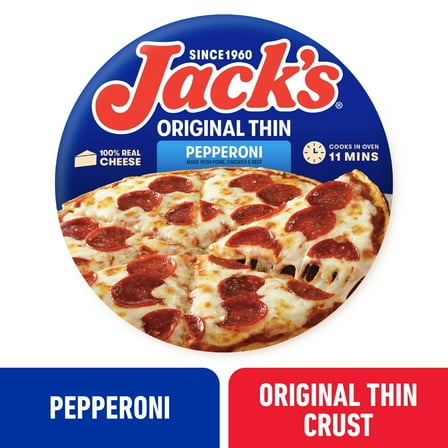 Jack's Frozen Meat Pizza, Pepperoni and Cheese, Original Thin Crust Pizza for Grilling, 14.3 oz (Frozen)