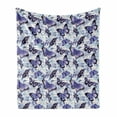 thumbnail image 1 of Retro Soft Flannel Fleece Blanket, Old Fashioned Butterfly Moth Forms Romance Flowers Essence Beauty Picture, Cozy Plush for Indoor and Outdoor Use, 50" x 60", Violet Black Baby Blue, by Ambesonne, 1 of 6