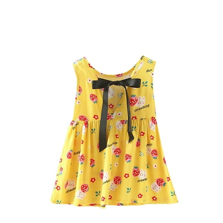 

OVTICZA Baby Toddler Summer Floral Dresses Sundress Sleeveless Dress for Girls Watermelon Red 90