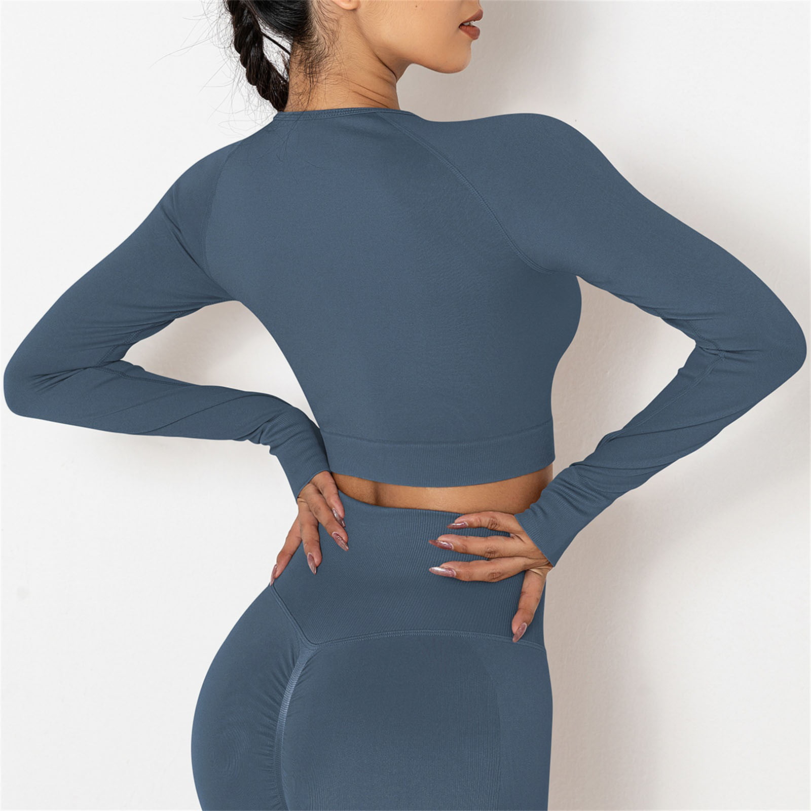 Stylishine Women Seamless Long Sleeve Bodycon Crop Tops Stretch Yoga  Athletic Shirts Control Workout Gym Bluegrey at  Women's Clothing  store