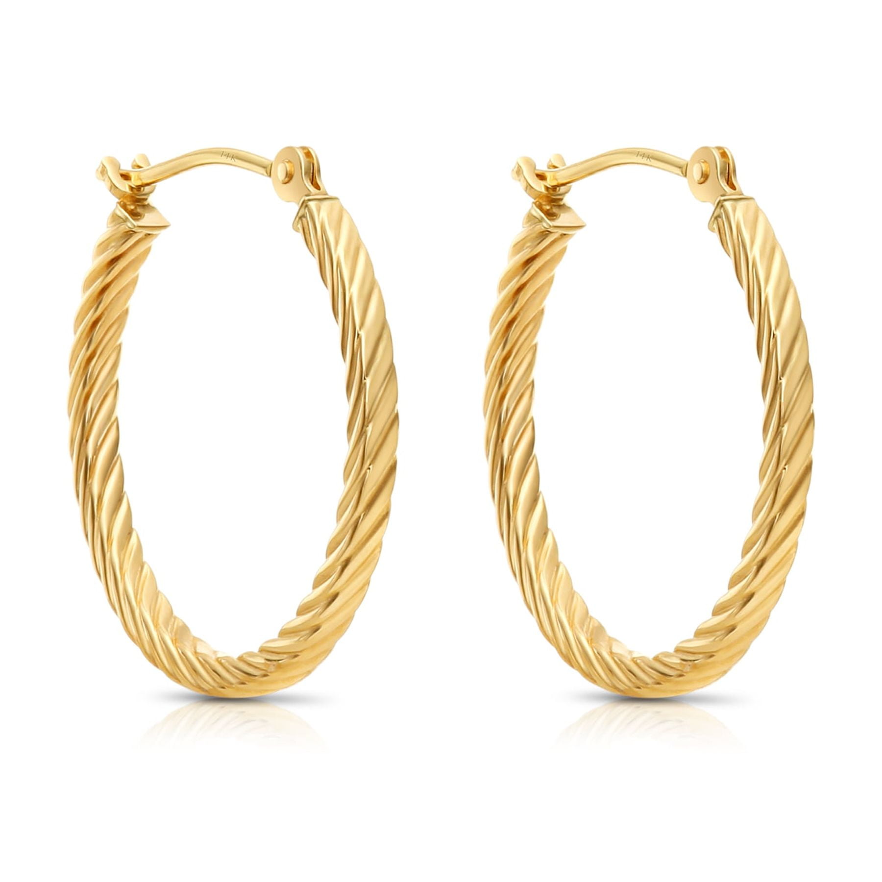 Tilo Jewelry 14K Yellow Gold Twisted Square Tube Round Hoop Earrings (20mm) for Women & Unisex