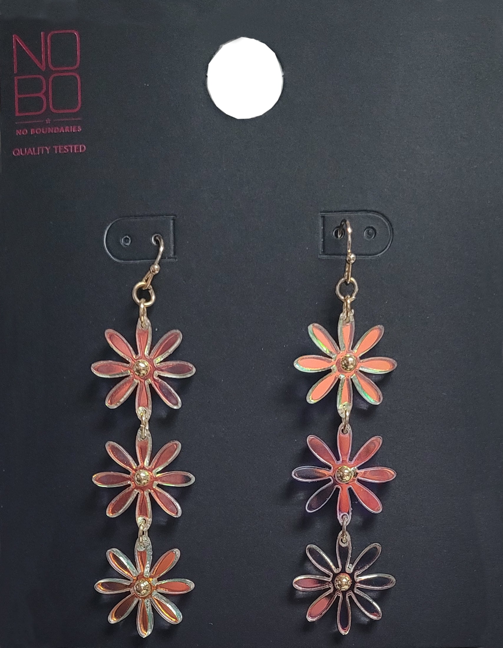 NoBo Irredescent Pink Flower Acrylic Linear Earring. Young Female Adult Fashion Basic