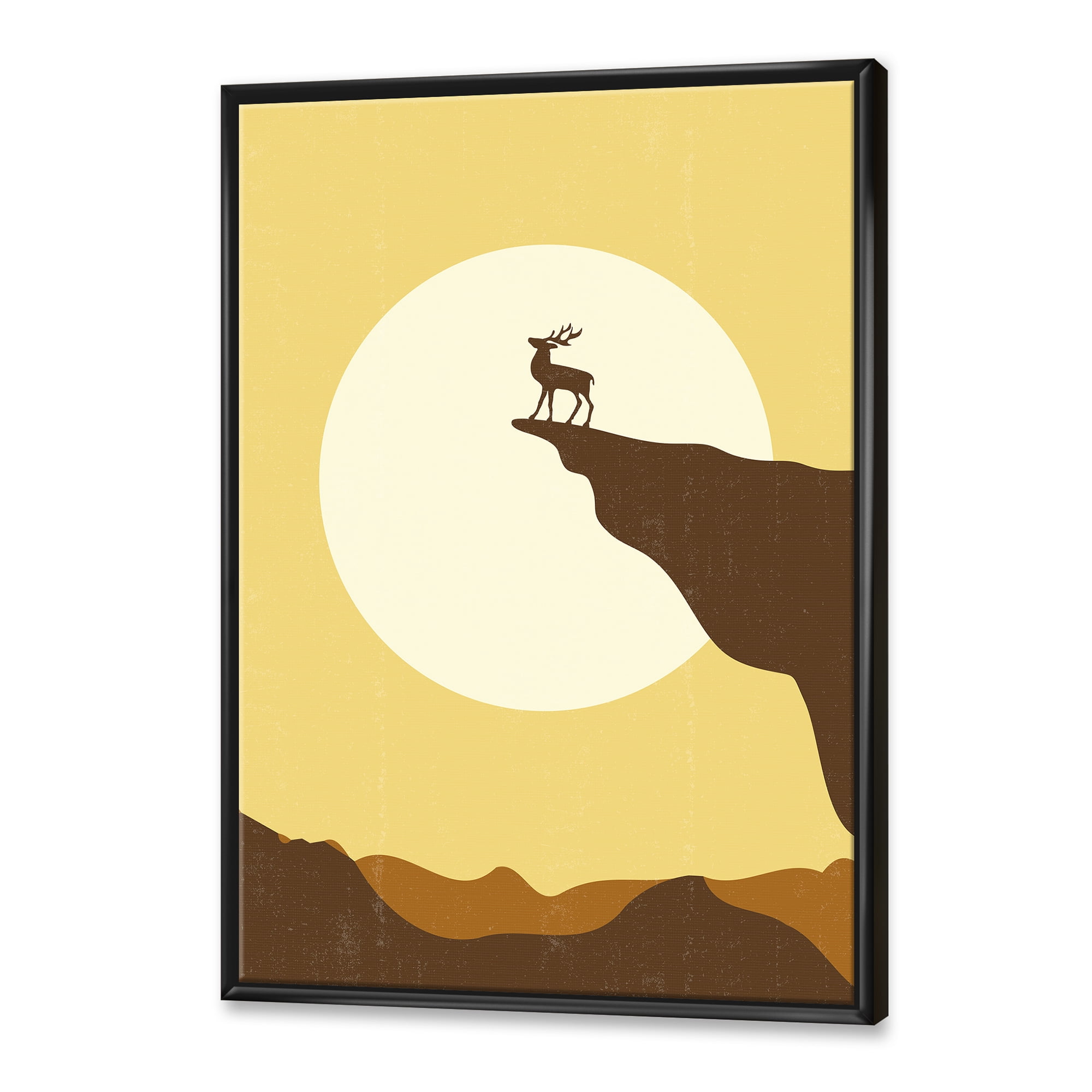 Designart 'Minimalistic Deer At Sunset On Mountain Top' Lake House Framed Canvas Wall Art Print