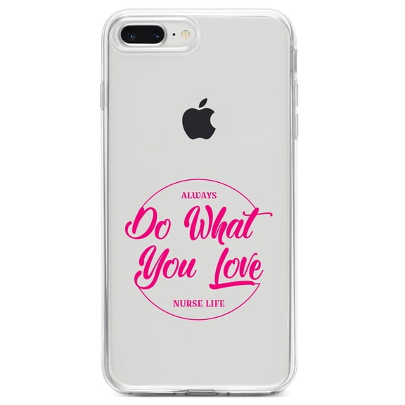DistinctInk Clear Shockproof Hybrid Case for iPhone 7 PLUS / 8 PLUS (5.5" Screen) TPU Bumper Acrylic Back Tempered Glass Screen Protector - Always Do What You Love - Nurse Life Pink