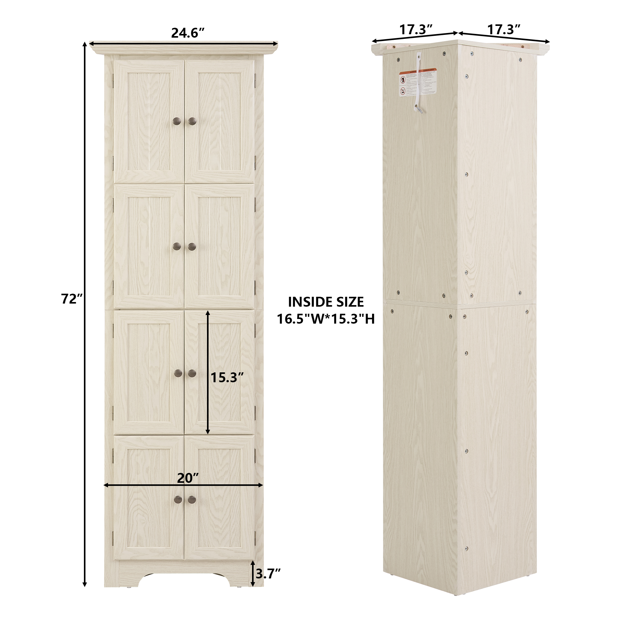 MDQMD 72'' Tall White Corner Storage Cabinet with Doors for Living Room,4 Tier Wood Pantry Cabinet for Kitchen,Freestanding Cabinet for Bathroom