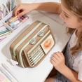 thumbnail image 6 of Big Capacity Pencil Case with 3 Compartments, Large Pencil Pouch Pen Bag Organizer for Office Essentials,Brown, 6 of 7