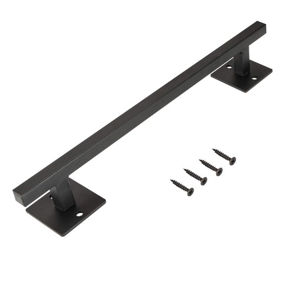 Homode Manija de puerta corrediza de granero de 12 pulgadas, manija de acero de hierro negro mate, herrajes de estilo cuadrado rústico para puerta de granero, garaje
