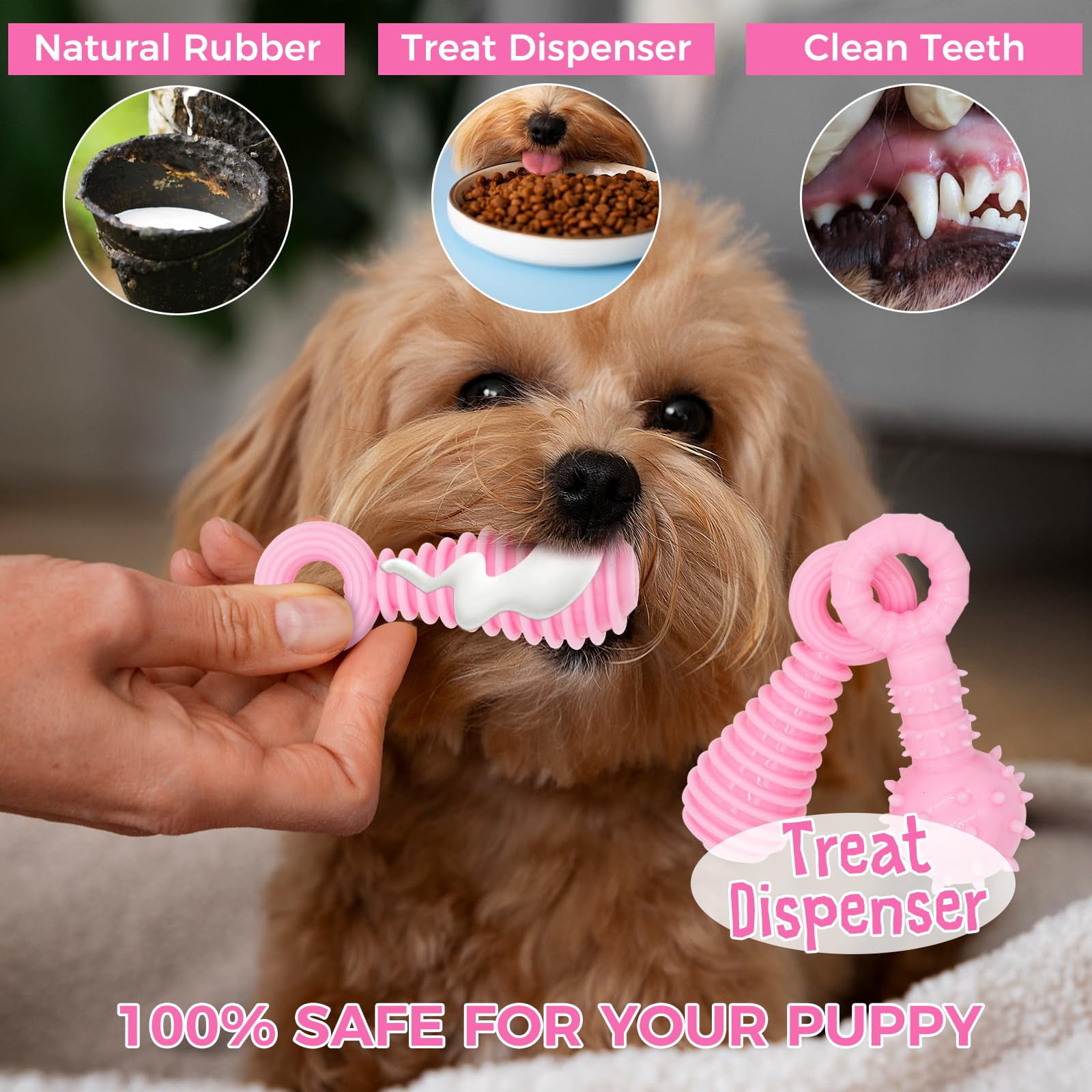 Puppy Toys, 6 Pack Dog Chew Toys for Puppy, Cute Pink Small Dog Toys, Teething Toys for Puppies, Soft Durable Interactive Chew Toy for Small Dogs