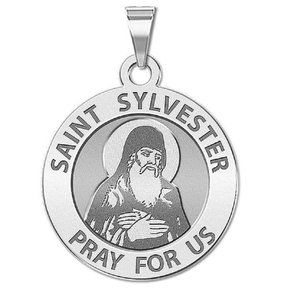 PicturesOnGold.com Saint Sylvester Religious Medal Female Adult- 2/3 inch Size of Dime, Sterling Silver