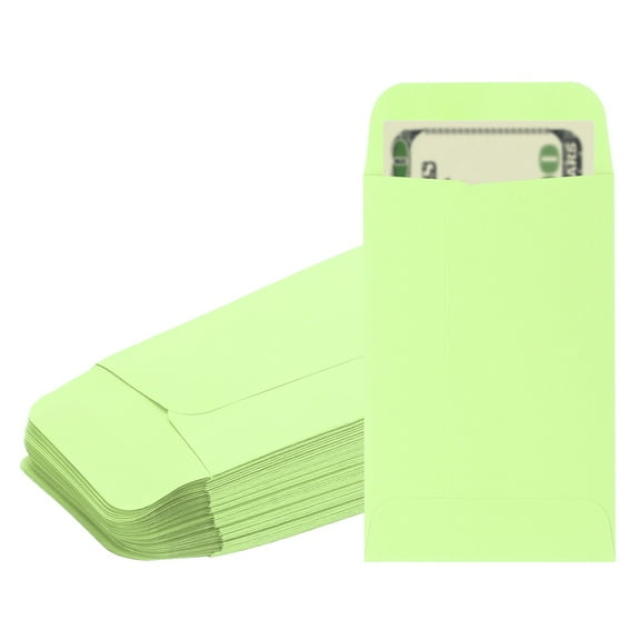 Uxcell Money Envelope, 50 Pcs 3.5" x 2.2" Cash Holder for Checks Coins, Light Green