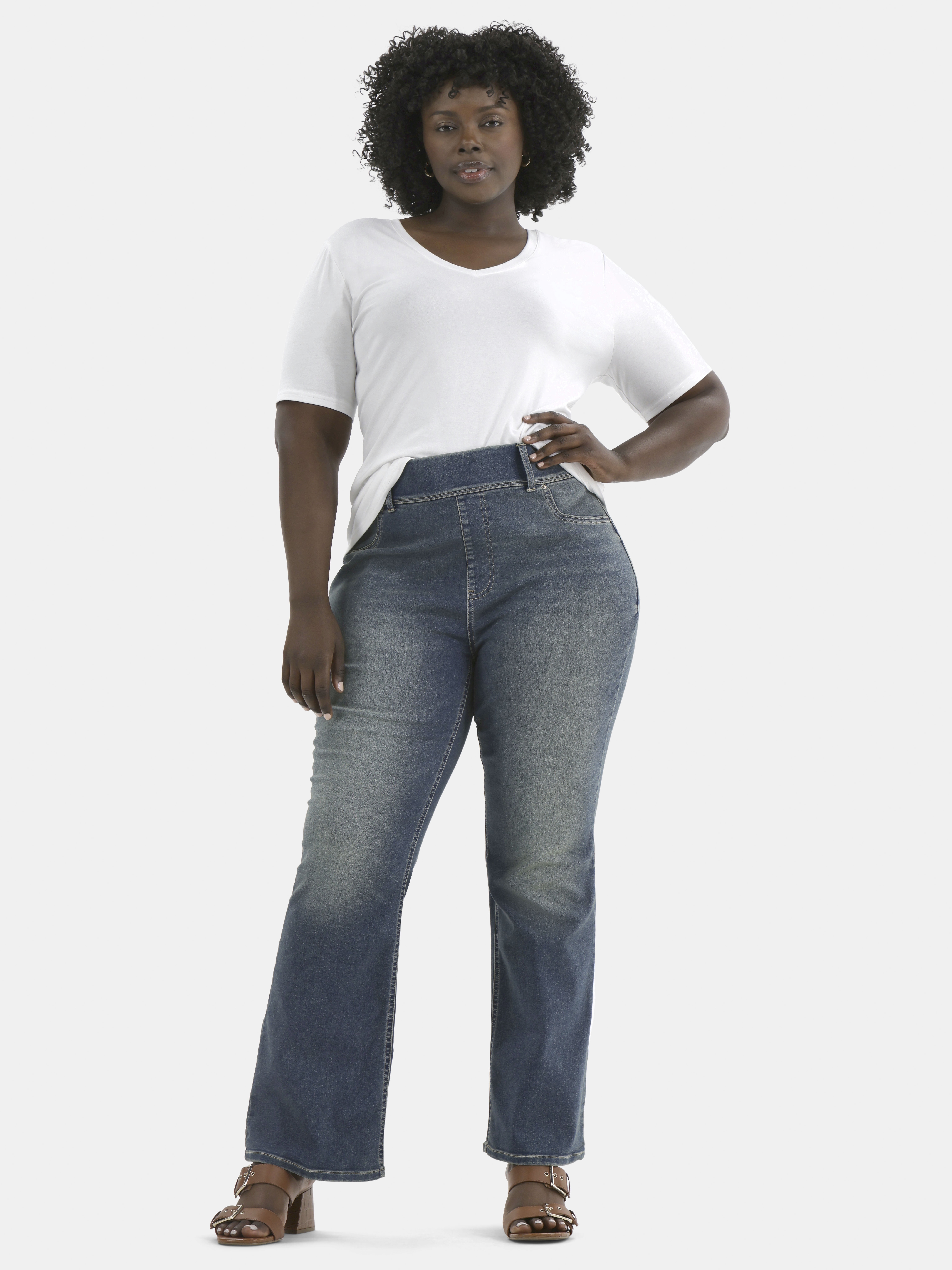 Terra & Sky Women's Plus High Rise Bootcut Jeggings, 30" Inseam, 2-Pack, Sizes 0X-5X