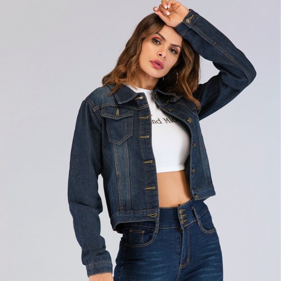 Vedolay Women's Tops Oversize Jeans Jacket Women Vintage Long Sleeve Basic Coat with Pocket,Blue 3XL