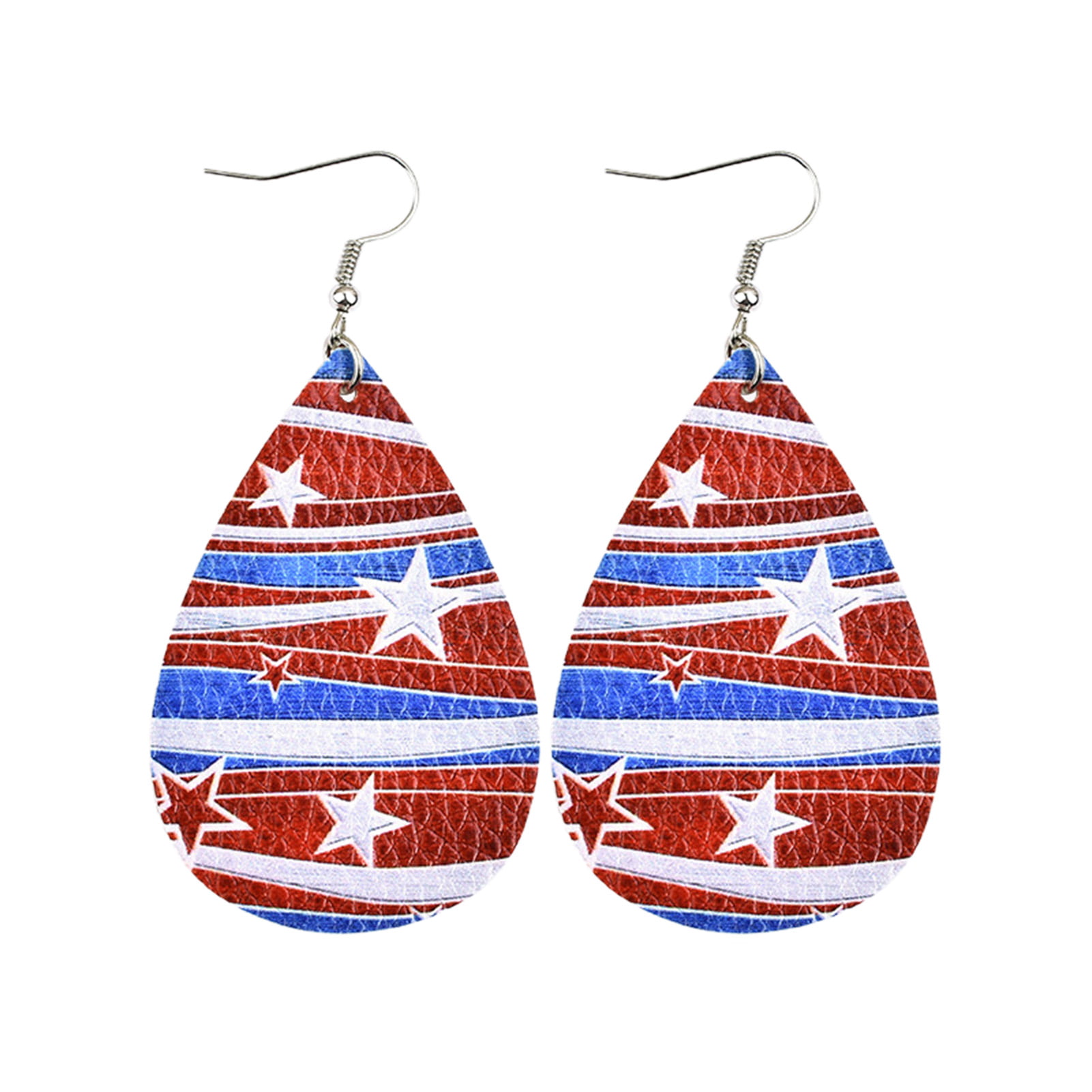 red white and blue earrings Teardrop shape faux leather earrings July 4th earrings Stars and Stripes earrings