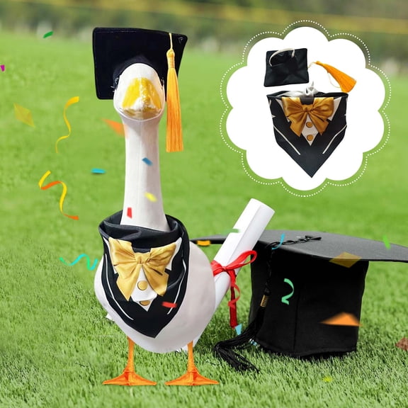 Hogarize Graduation Bachelor's Hat White Goose Sculpture Decoration Festival Party Prop Figurine Graduation Season theme Decorative Ornament for Table Display