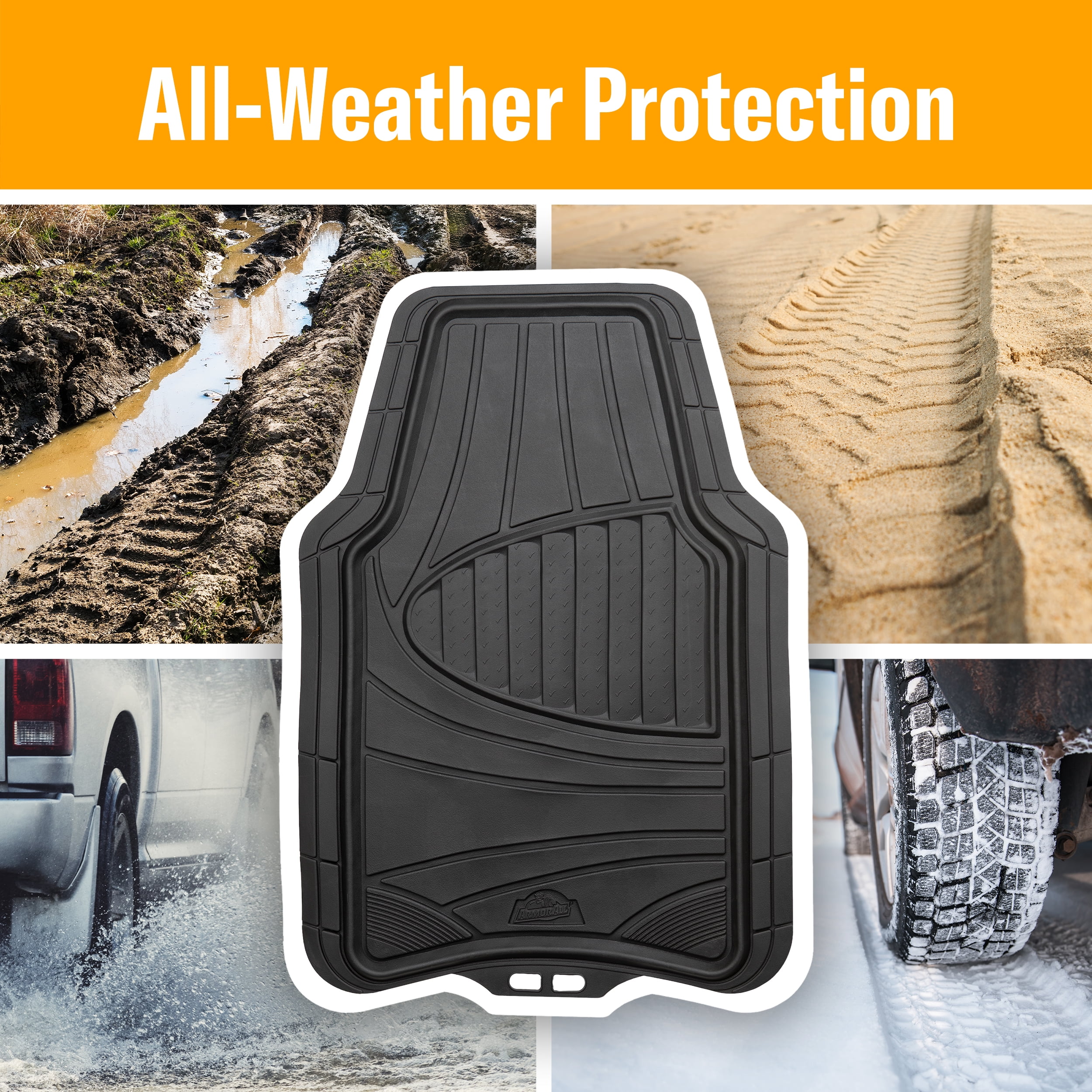 Armor All 4-Piece Black Rubber Car, Truck, SUV Floor Mats, All Weather Protection, Auto, Universal, Custom, Set, Front, Back
