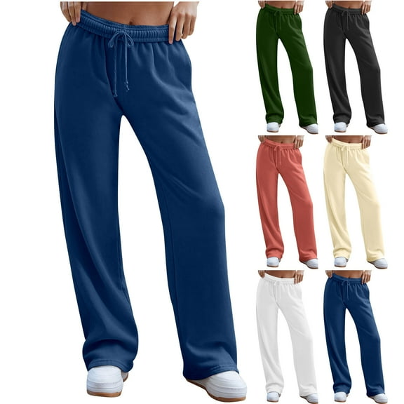 pstuiky Casual Pants for Women, Solid Color Loose Long Drawstring Pants with Pockets Trendy Activewear for Women Beige L