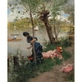 thumbnail image 2 of Francesc Miralles i Galaup 12x14 Gold Ornate Wood Frame and Double Matted Museum Art Print Titled - Elegant Ladies Resting by a River (1881), 2 of 4