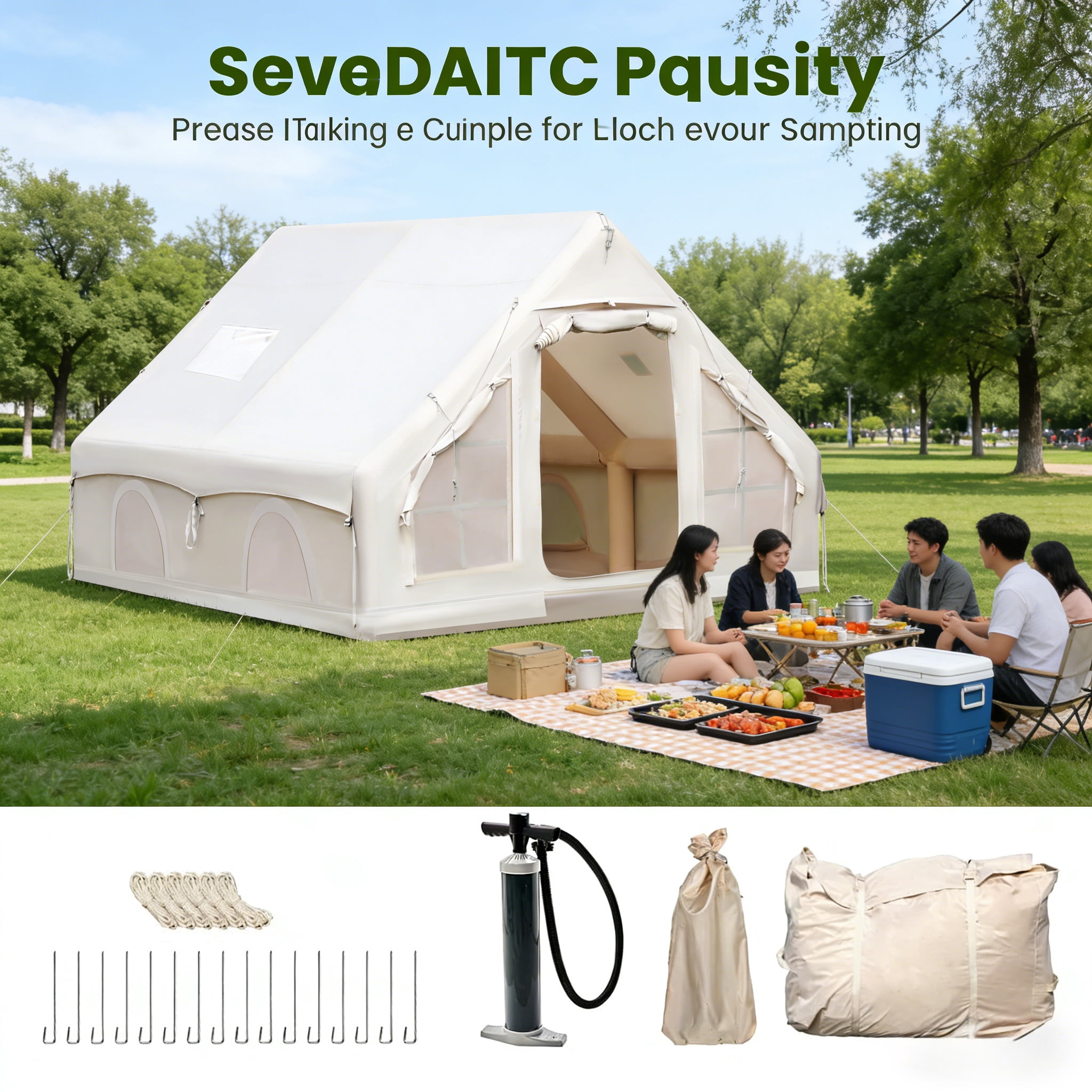 Vakiorn 13x10 Ft Inflatable Air Tent 8-Person with Built-in Pump Stove Jack Waterproof Windproof All-Season for Camping Festivals
