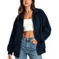 thumbnail image 4 of JUUNthy Women's Faux Suede Jacket, Long Sleeve Lapel Collar Zipper Loose Fashion Casual Outerwear Coat Coffee L, 4 of 15