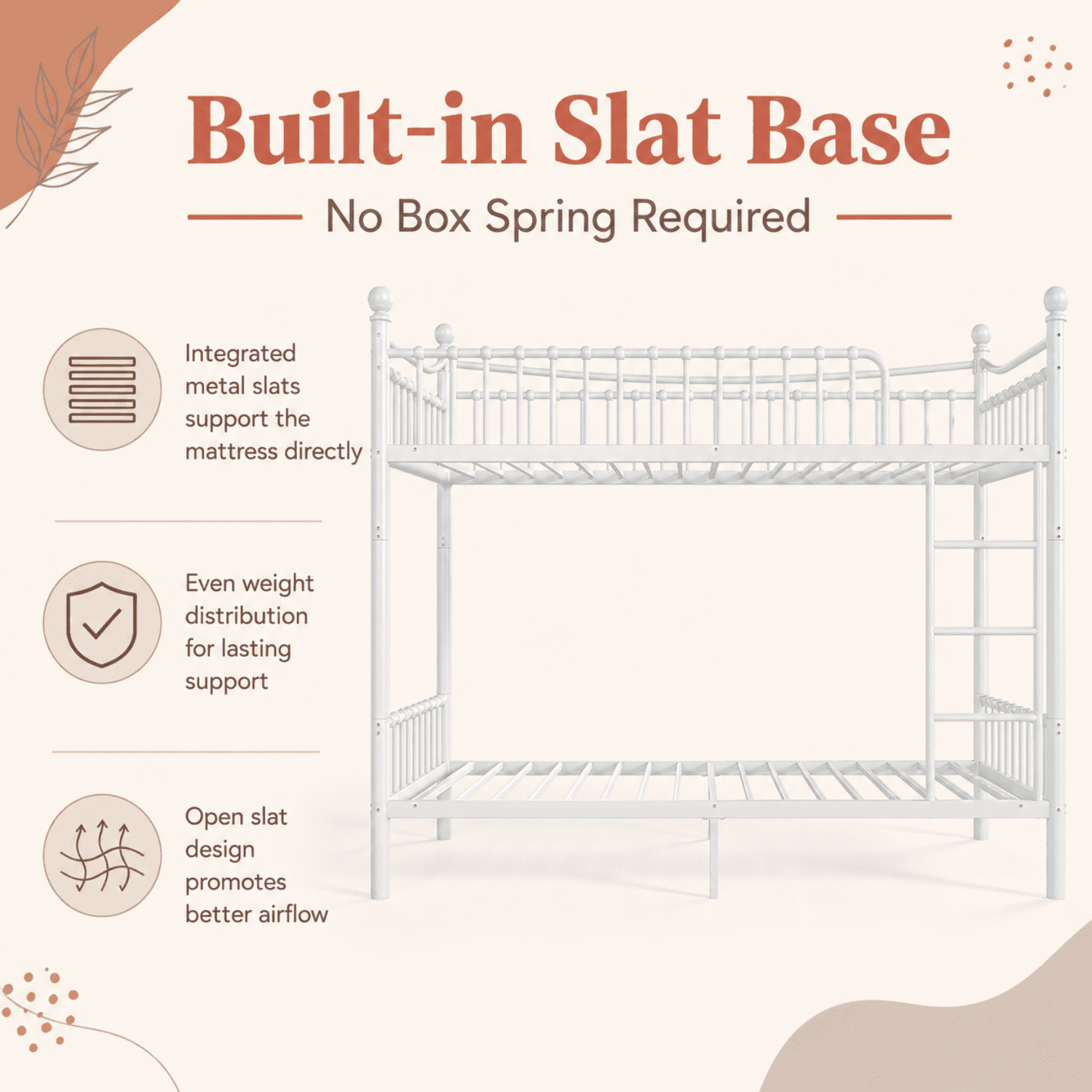 Miniyam Twin XL over Twin XL Metal Bunk Bed Frame with Curved Guardrails and Ladder, Space Saving Design, White