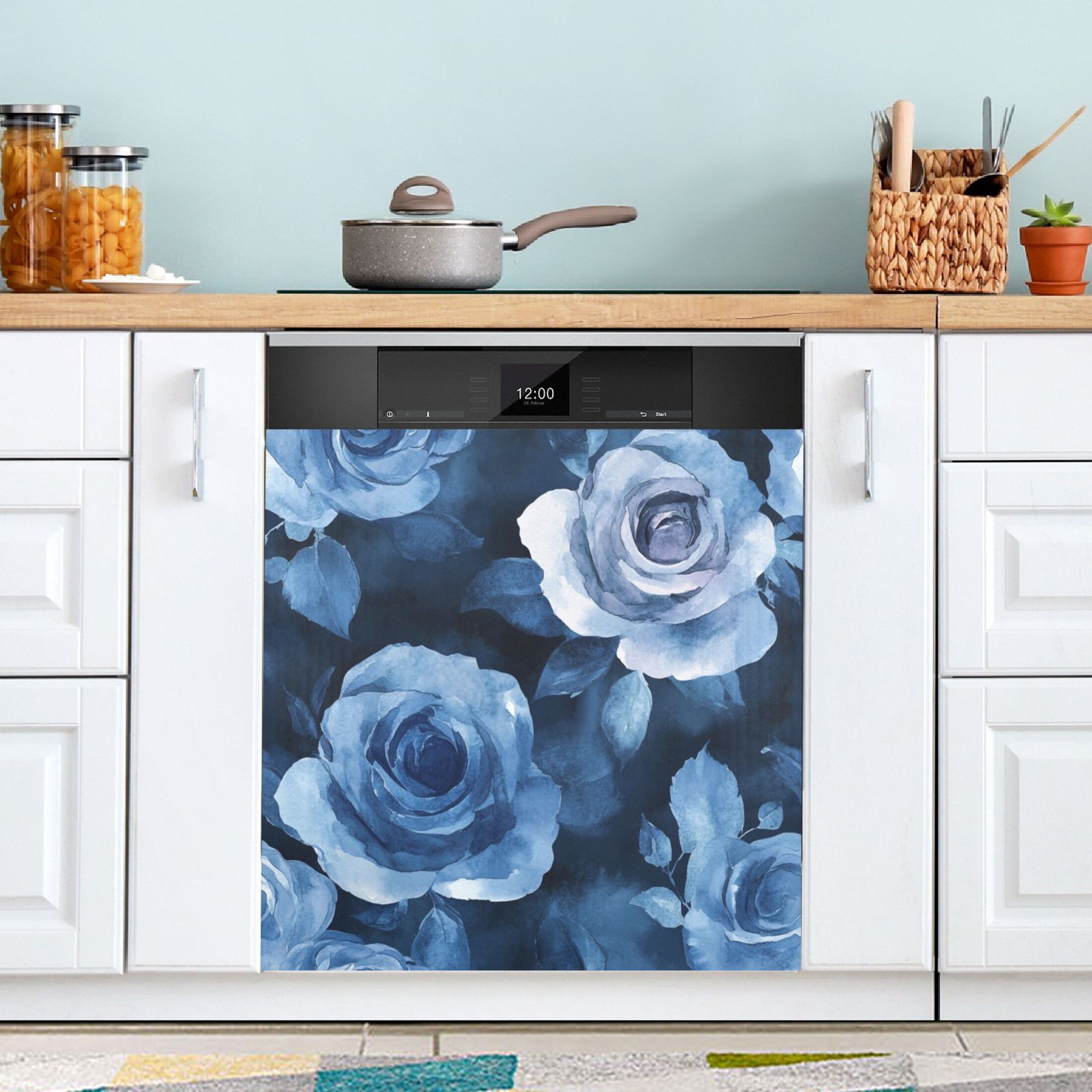 Dishwasher Magnetic Sticker 23x26 Inch Refrigerator Magnetic Sticker Washing Machine Magnetic Sticker Kitchen Panel Magnetic Sticker Home Decor Cartoon Teal Roses Seamless