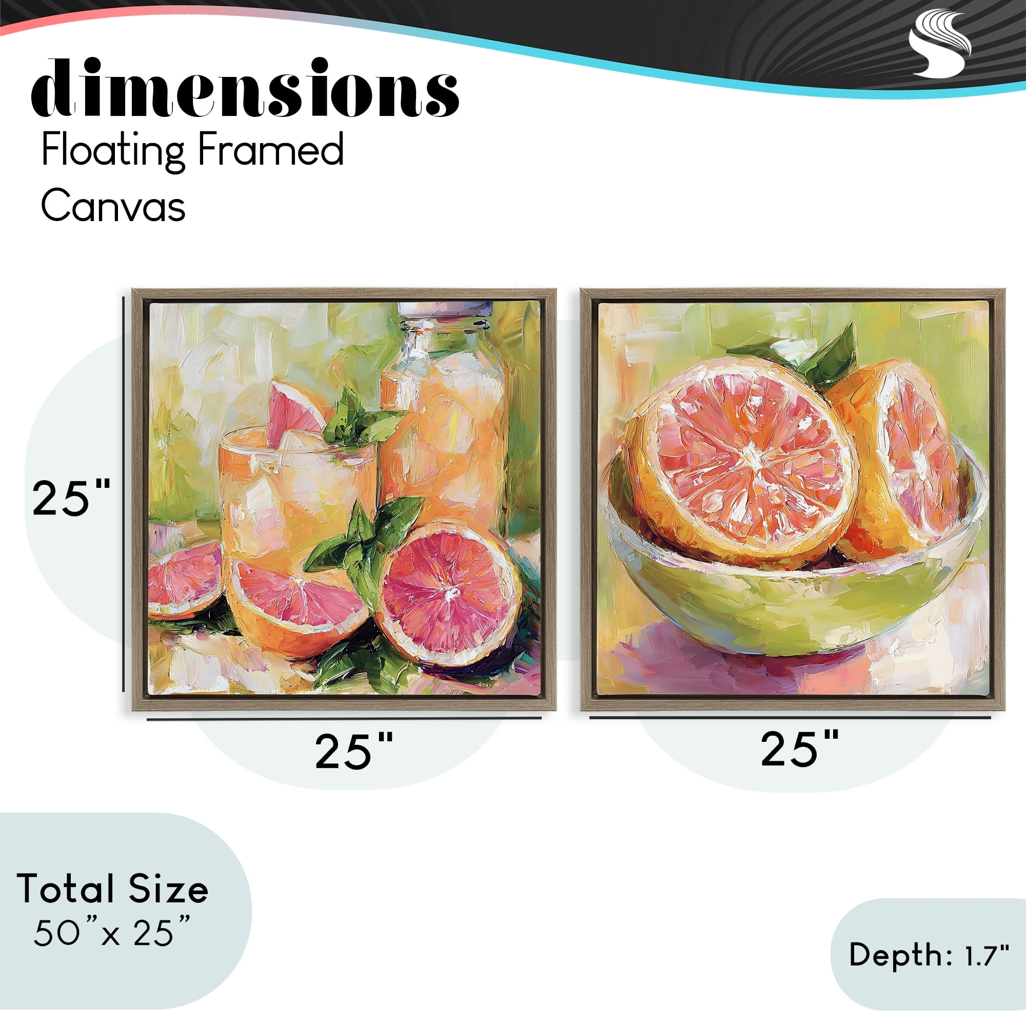 Stupell Industries Grapefruit Drinks & Fruits 2 Piece Brown Framed Floater Canvas Set, design by Riley B